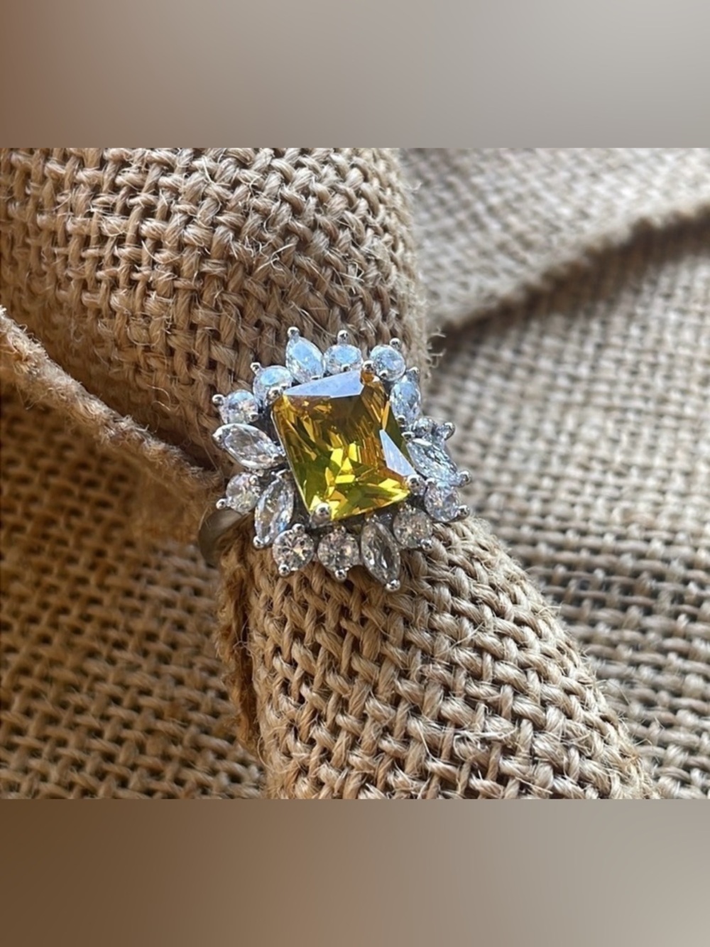 Wedding bridal anniversary 925 Silver Silver Ring Cubic Zircon CZ Yellow